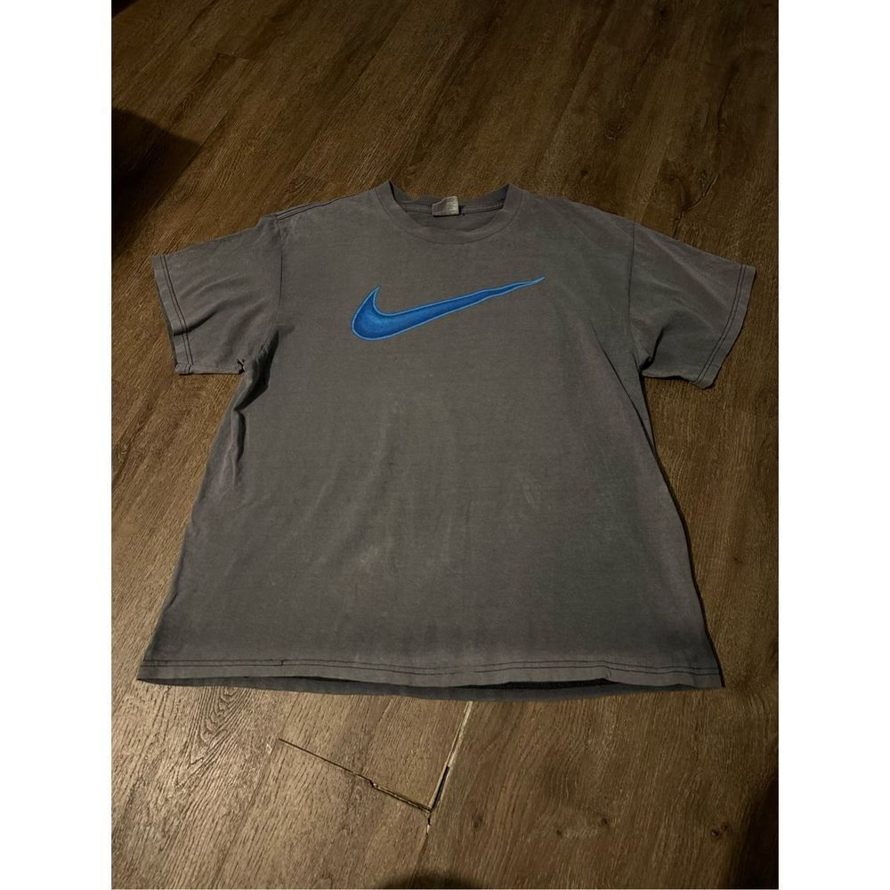 Vintage Y2K Nike Middle Center Swoosh Check Logo Shirt Gray Blue Mens Size Large